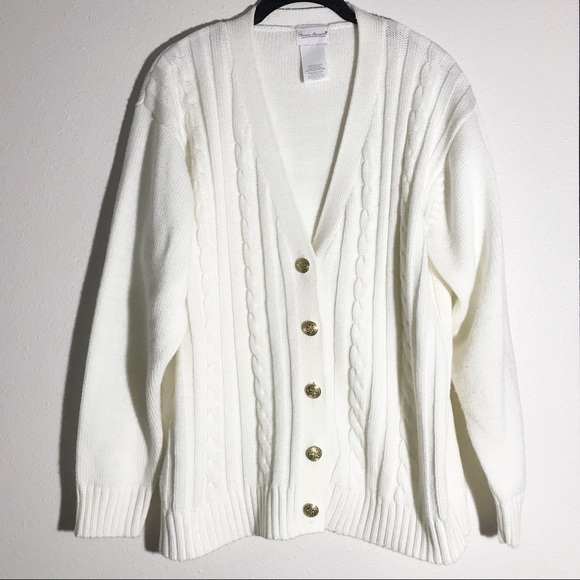 Bobbie Brooks Sweaters - Bobbie Brooks White Cable Knit Button-Up Cardigan